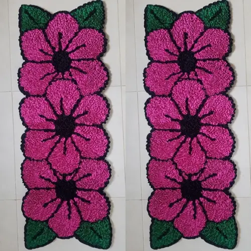2 Passadeiras Frufru Flor Rosa 1m20cm x 40cm Antiderrapante