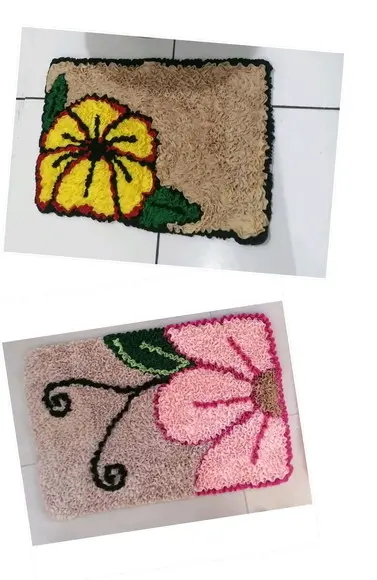 2 Tapetes Flor Rosa/Amarela 50cm x 70cm Antiderrapante