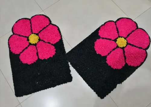 2 Tapetes Frufru de Flor Rosa Antiderrapante