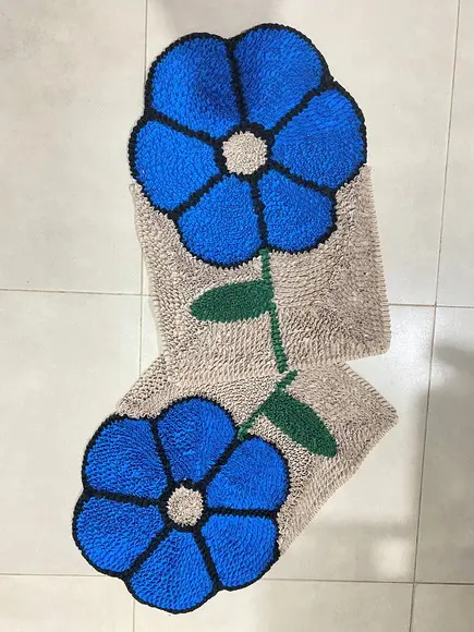 2 Tapetes Frufru Flor Azul Antiderrapante
