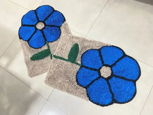 2 Tapetes Frufru Flor Azul Antiderrapante