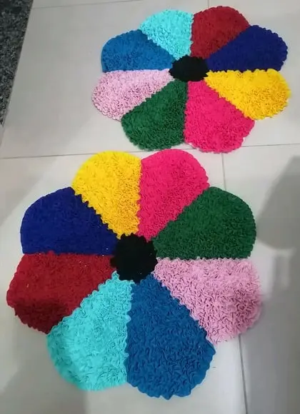 2 Tapetes Frufru Flor Colorida Antiderrapante