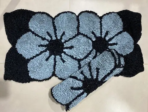 2 Tapetes Frufru Flor Cinza Antiderrapante