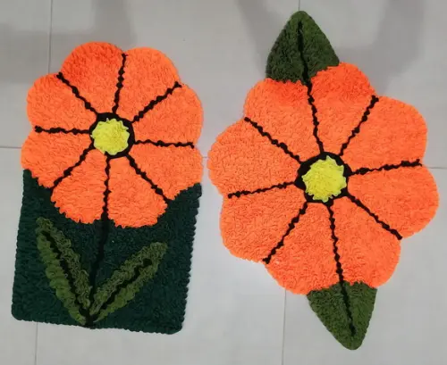 2 Tapetes Frufru Flor Laranja Antiderrapante