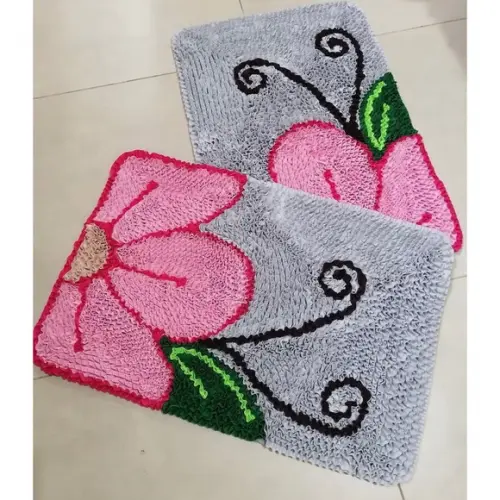 2 Tapetes Frufru Flor Rosa Antiderrapante