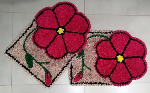 2 Tapetes Frufru Flor Rosa Antiderrapante
