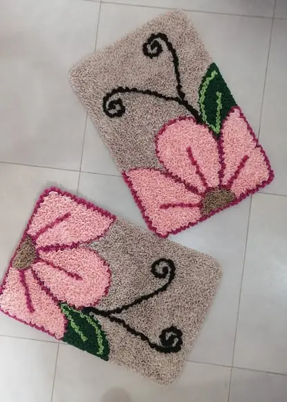 2 Tapetes Frufru Flor Rosa Antiderrapante