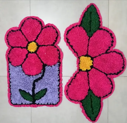 2 Tapetes Frufru Flor Rosa Antiderrapante
