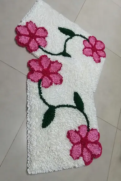 2 Tapetes Frufru Flor Rosa Claro Antiderrapante