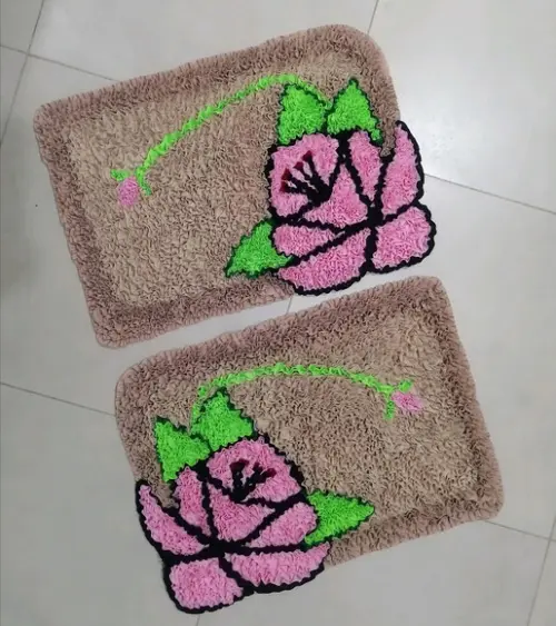 2 Tapetes Frufru Flor Rosa Claro Antiderrapante