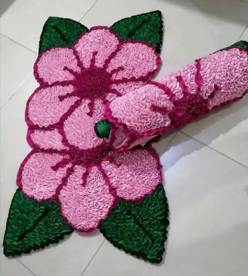 2 Tapetes Frufru Flor Rosa Claro Antiderrapante