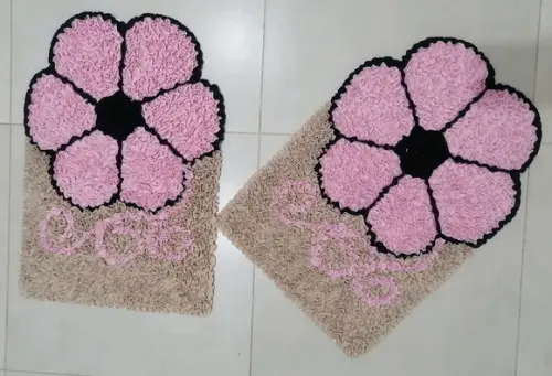 2 Tapetes Frufru Flor Rosa Claro Antiderrapante