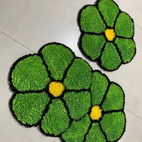2 Tapetes Frufru Flor Verde Antiderrapante