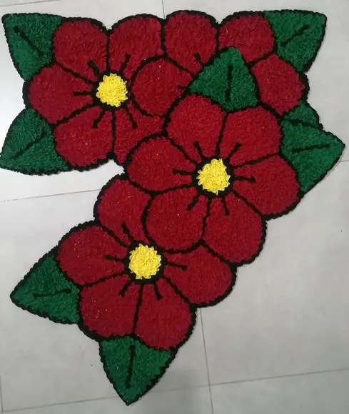 2 Tapetes Frufru Flor Vermelha Antiderrapante