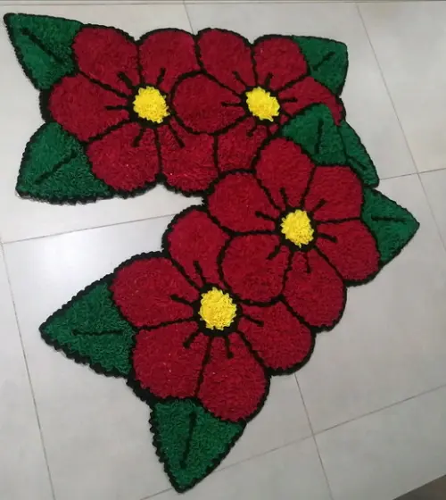2 Tapetes Frufru Flor Vermelha Antiderrapante