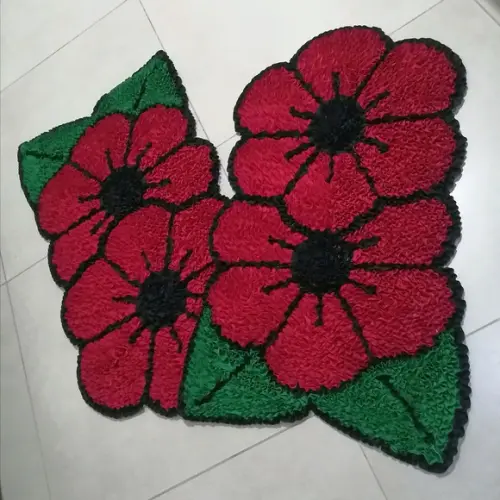 2 Tapetes Frufru Flor Vermelha Antiderrapante