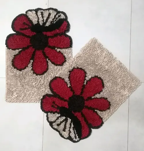 2 Tapetes Frufru Flor Vermelha Antiderrapante