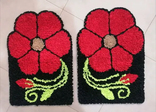 2 Tapetes Frufru Flor Vermelha Antiderrapante