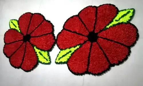 2 Tapetes Frufru Flor Vermelha Antiderrapante