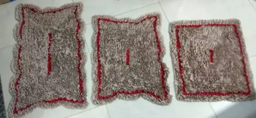 3 Tapetes Frufru Bege e Vermelho Antiderrapante