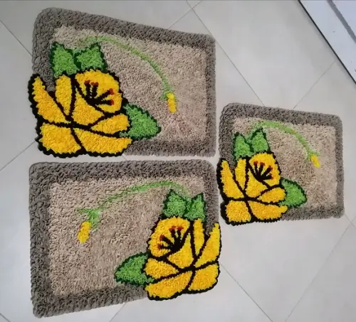 3 Tapetes Frufru Flor Amarela Antiderrapante