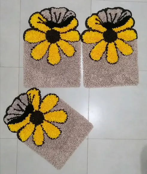3 Tapetes Frufru Flor Amarela Antiderrapante