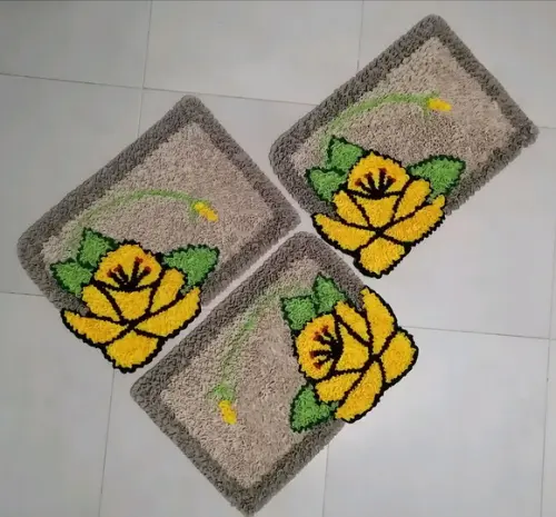 3 Tapetes Frufru Flor Amarela Antiderrapante