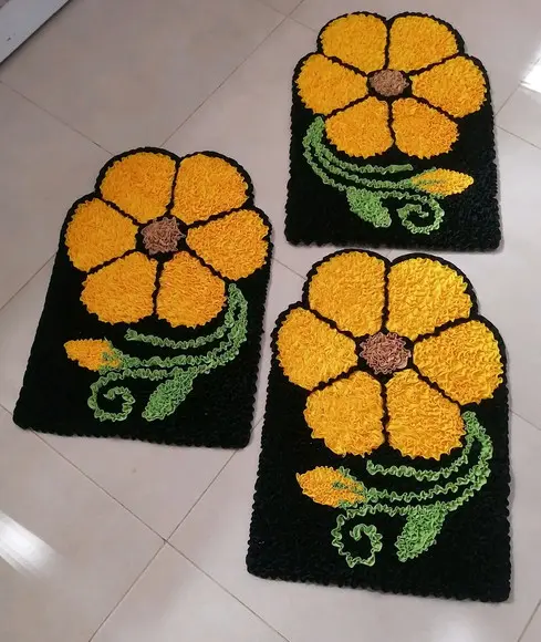 3 Tapetes Frufru Flor Amarela Antiderrapante