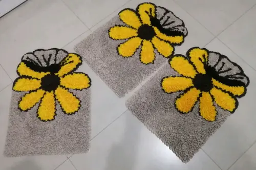 3 Tapetes Frufru Flor Amarela Antiderrapante