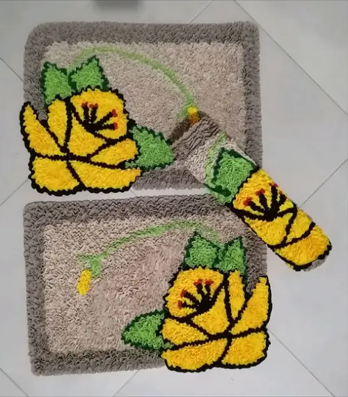 3 Tapetes Frufru Flor Amarela Antiderrapante