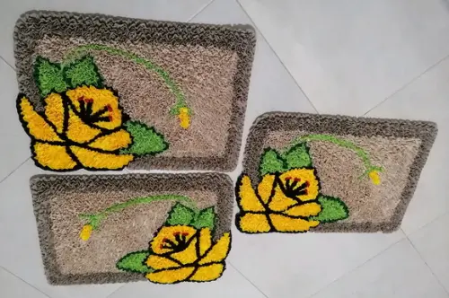 3 Tapetes Frufru Flor Amarela Antiderrapante