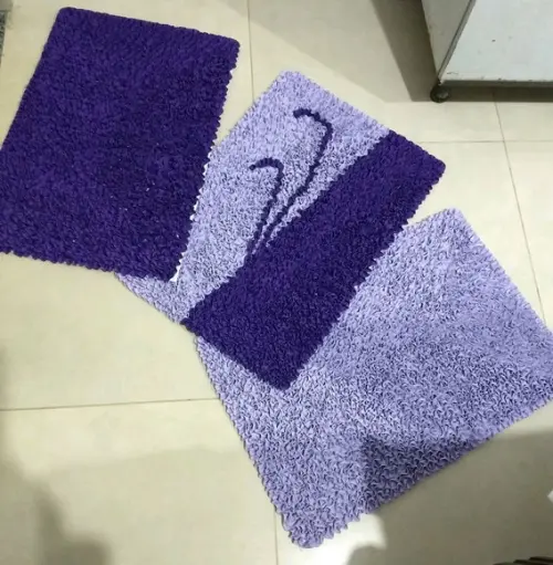 3 Tapetes Frufru Lilás e Roxo Antiderrapante