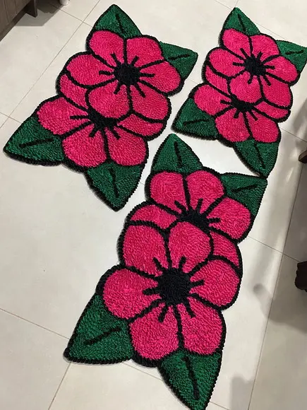 3 Tapetes Frufru Flor Rosa Pink Antiderrapante