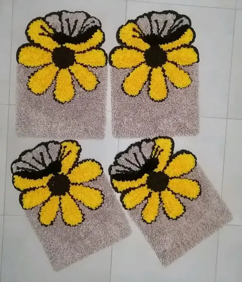 4 Tapetes Frufru Flor Amarela Antiderrapante