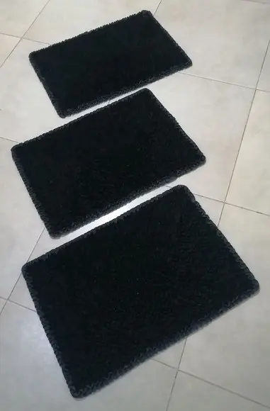 3 Tapetes Frufru Preto Antiderrapante