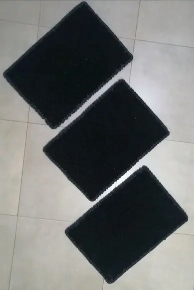 3 Tapetes Frufru Preto Antiderrapante