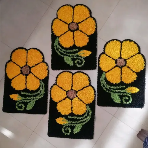4 Tapetes Frufru Flor Amarela Antiderrapante
