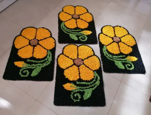 4 Tapetes Frufru Flor Amarela Antiderrapante