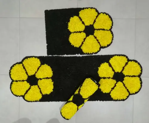Jogo Cozinha Flor Amarela em Frufru Antiderrapante