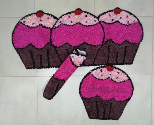 Jogo Cozinha Cupcake Rosa em Frufru Antiderrapante