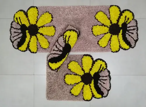 Jogo Cozinha Flor Amarela em Frufru Antiderrapante