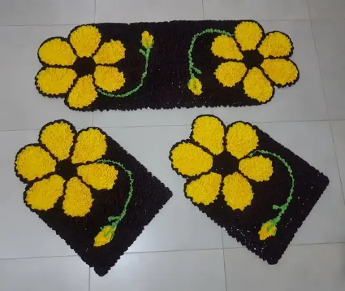 Jogo Cozinha Flor Amarela em Frufru Antiderrapante