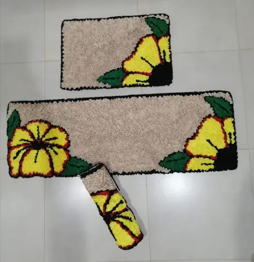 Jogo Cozinha Flor Amarela em Frufru Antiderrapante