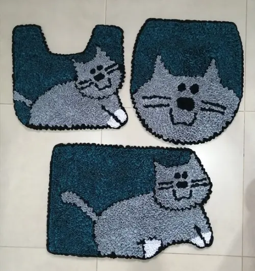 Jogo de Banheiro de Gato em Frufru Antiderrapante