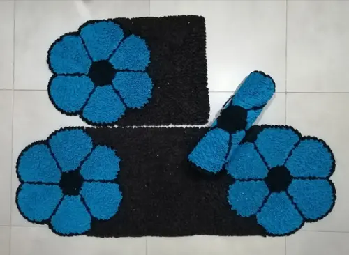 Jogo de Cozinha Flor Azul Frufru Antiderrapante