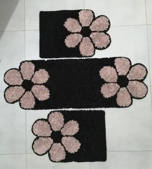 Jogo de Cozinha Flor Bege Frufru Antiderrapante