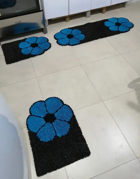 Jogo de Cozinha Flor Azul Frufru Antiderrapante