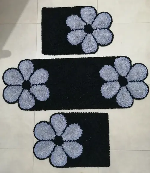 Jogo de Cozinha Flor Cinza em Frufru Antiderrapante