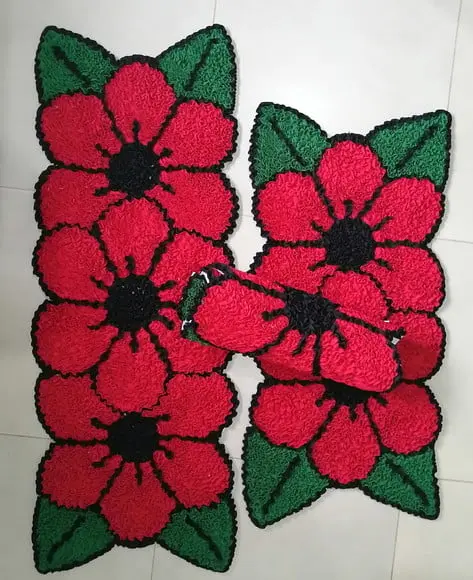 Jogo de Cozinha Flor Vermelha Frufru Antiderrapante