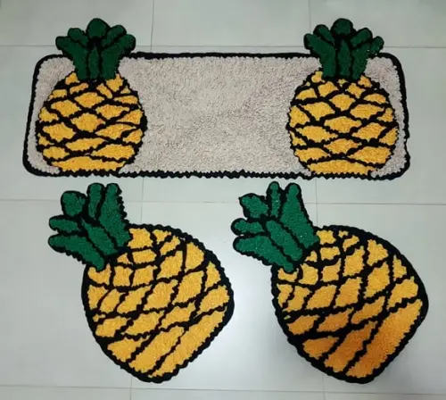 Jogo de Tapetes de Abacaxi em Frufru Antiderrapante